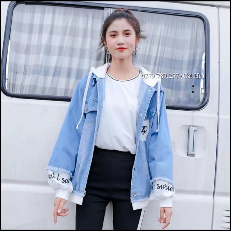 Áo khoác jean nữ có mũ BB cao cấp form rộng ngôi sao tinh tú Chiwawa shop 75