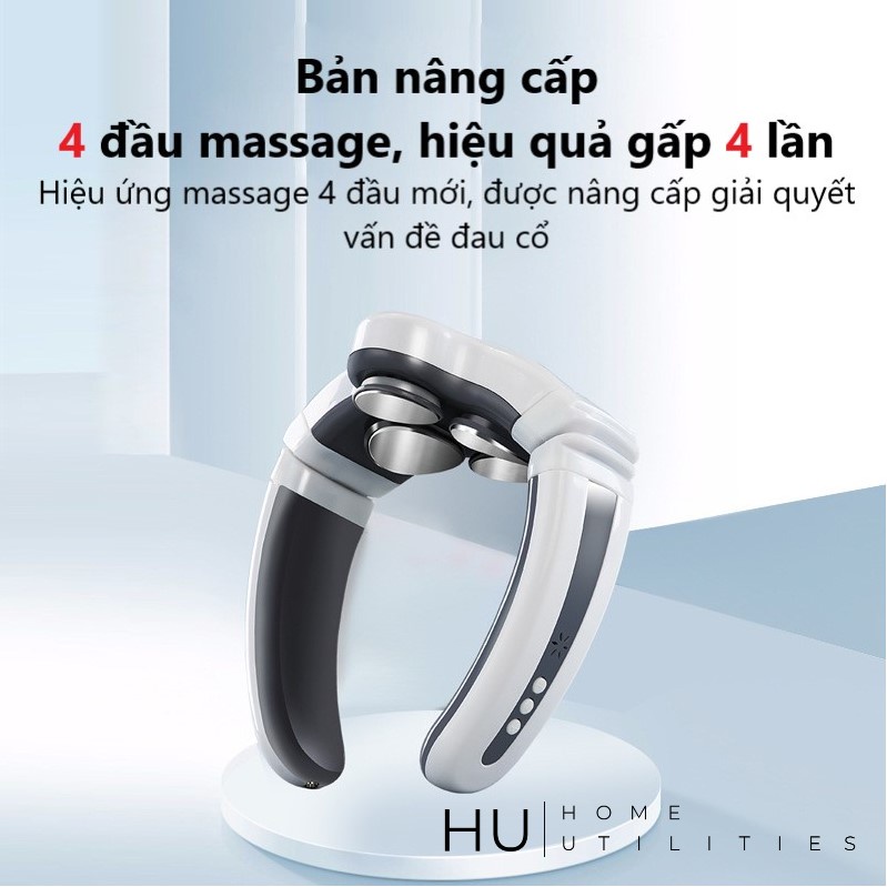 Máy Massage Cổ Thế Hệ Mới Có Chườm Nóng, 4 Đầu Tiếp Xúc, 6 Chế Độ Mat Xa , 9 Cường Độ - Tặng Kèm Tấm Xung Điện Ngoài