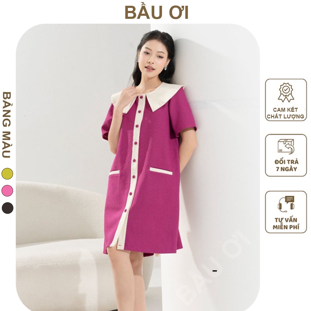 [BAUOII V110] VÁY BẦU CÔNG SỞ DÁNG SUÔNG HÀNG THIẾT KẾ ĐEPCỔ SEN NẸP VIỀN CÚC - ĐẦM BẦU DẠ TIỂU THƯ SANG CHẢNH