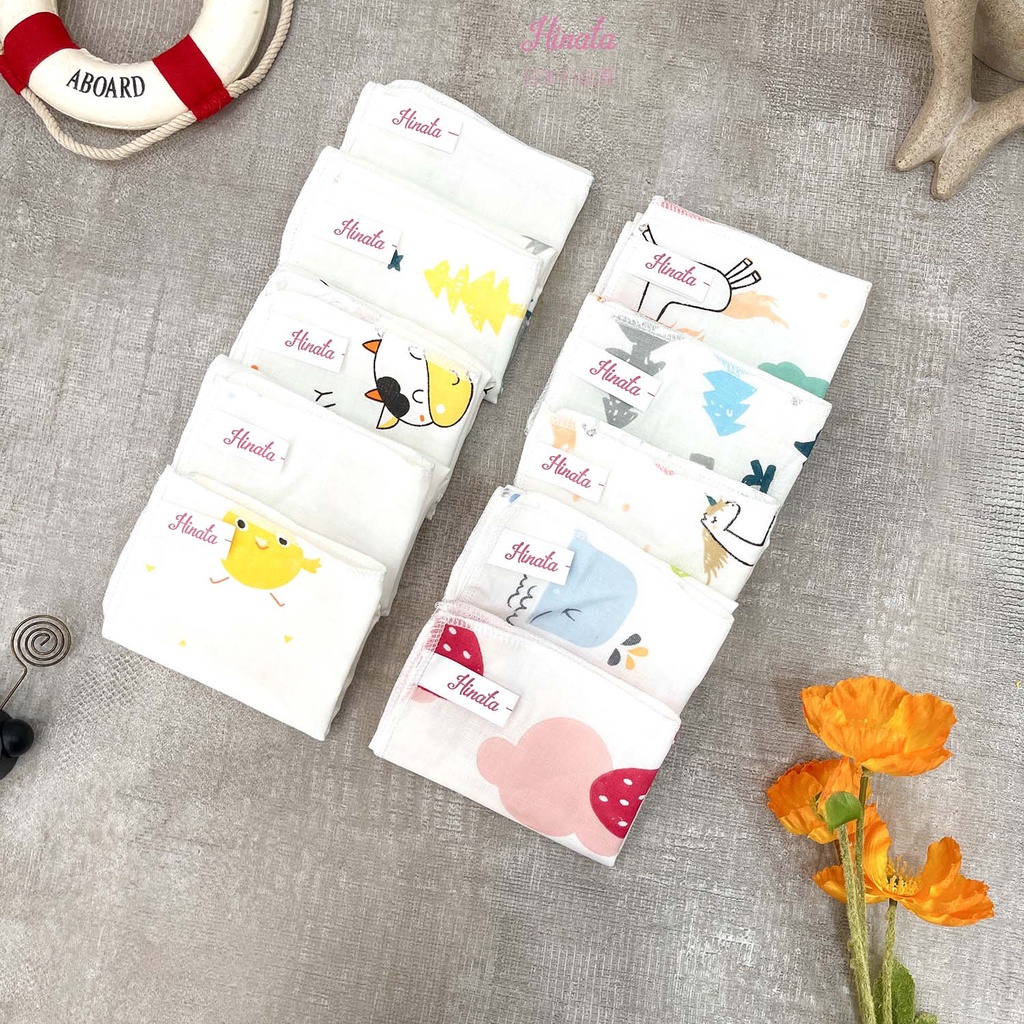 [ 05 cái ]  Khăn gạc 100% cotton Hinata KG05, mềm mại, thấm hút tốt, an toàn cho da trẻ em