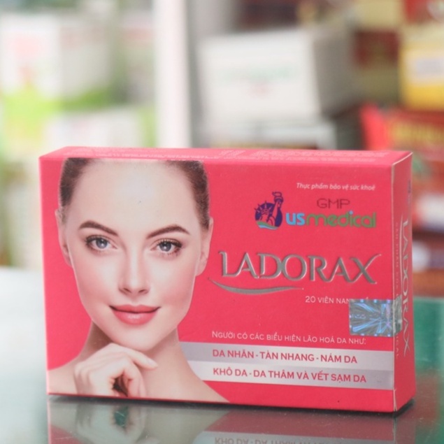 Viên uống Ladorax – Hỗ trợ tăng tính đàn hồi cho da, giảm nhăn da, mịn màng da (Hộp 1 lọ 20 viên)