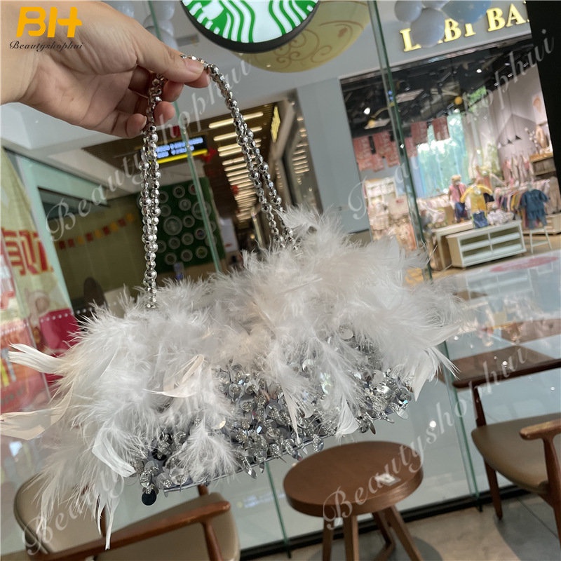 Túi Đeo Chéo Lông Vũ Thổ Nhĩ Kỳ Vintage Cho Nữ