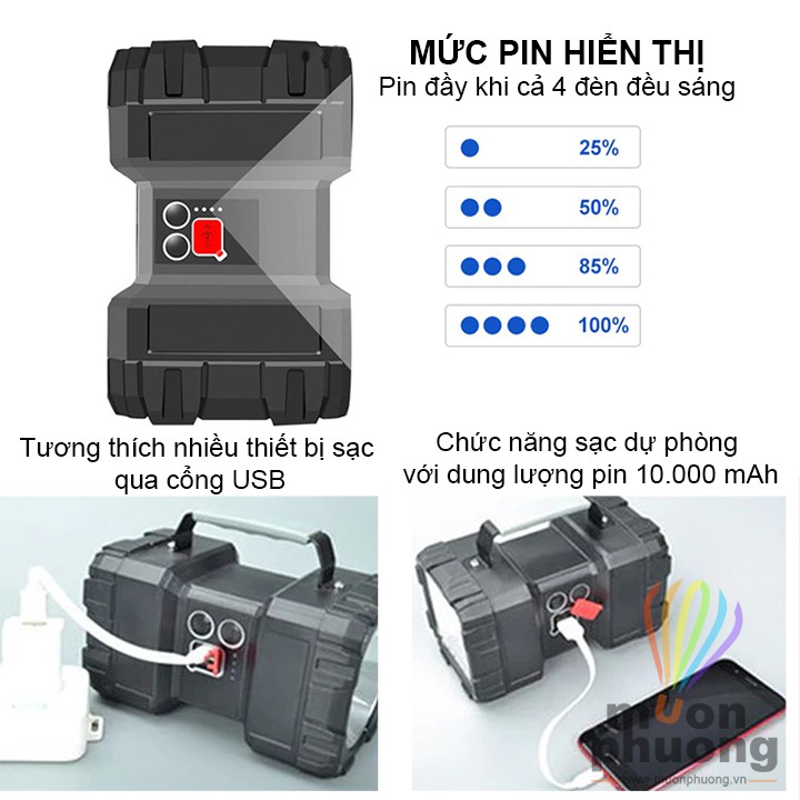 [FRSHIP 70K] Đèn sạc tích điện đèn sạc siêu sáng kiêm pin dự phòng đa năng cắm trại dã ngoại - MUÔN PHƯƠNG SHOP