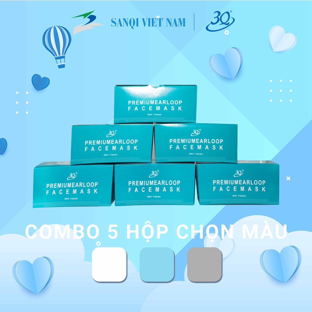 Hộp 50 khẩu trang y tế 3 lớp kháng khuẩn thương hiệu 3Q