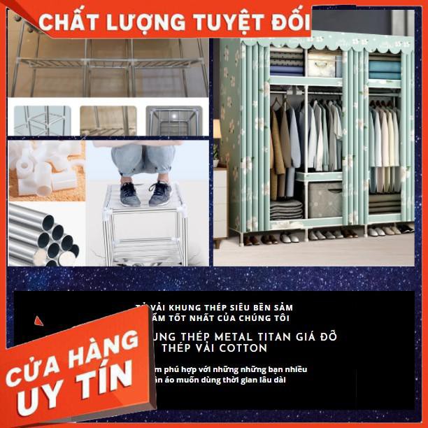 Tủ vải khung thép titan Tủ Đựng Quần Áo Vải Metal cỡ lớn 1m5 đựng quần áo