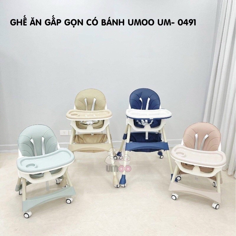 GHẾ ĂN DẶM UMOO có bánh xe gấp gọn giá rẻ. Ghế ăn dặm đa năng cao cấp