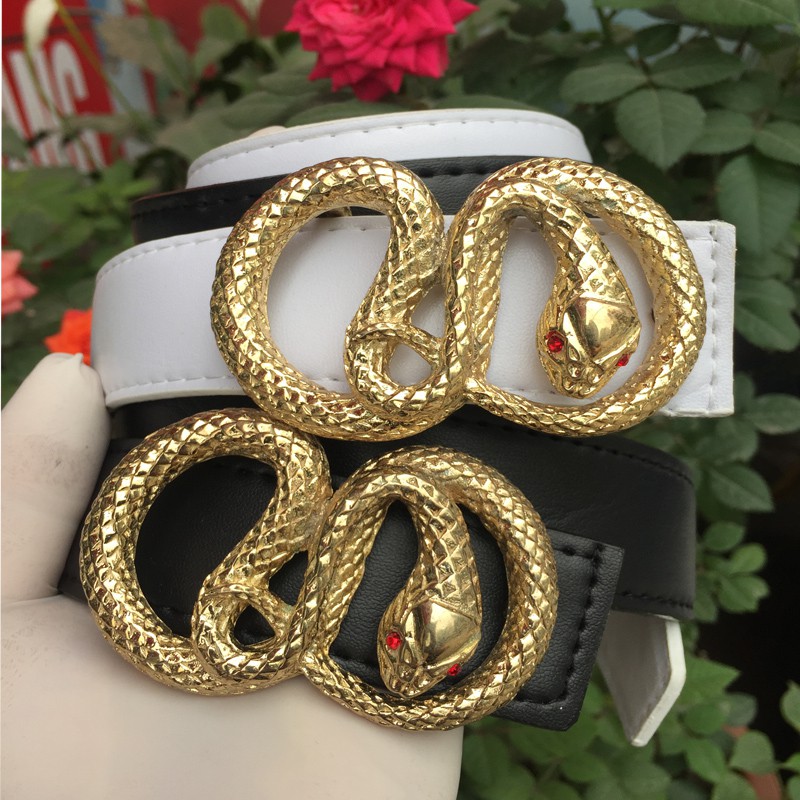 Dây nịt da,Thắt Lưng Nam mặt hình Rắn cuộn chữ S ( FY-D064 họa tiết rắn ) - Dây trắng