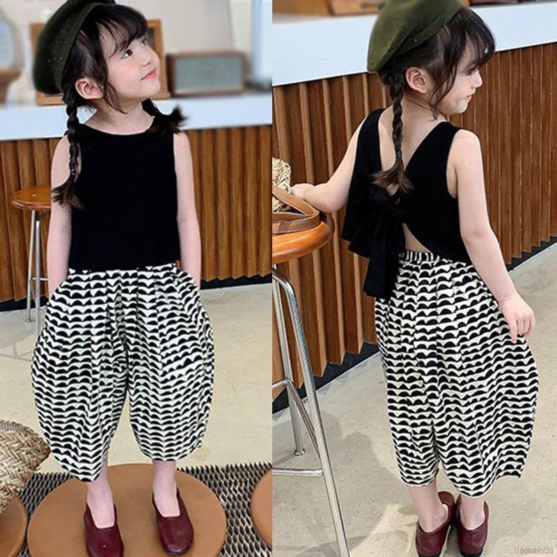 Set Đồ Mùa Hè 2 Món Gồm Áo Sát Nách Hở Lưng + Quần Dài Cho Bé Gái
