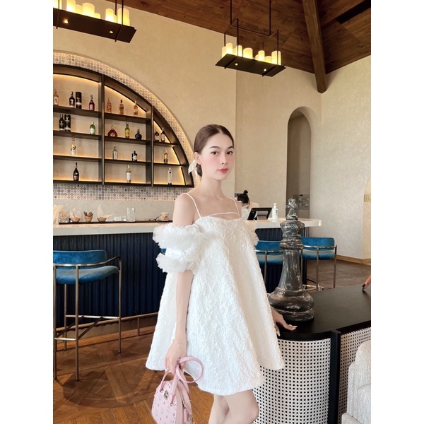 Váy trễ vai tay phồng + Ảnh Thật Shop Chụp
