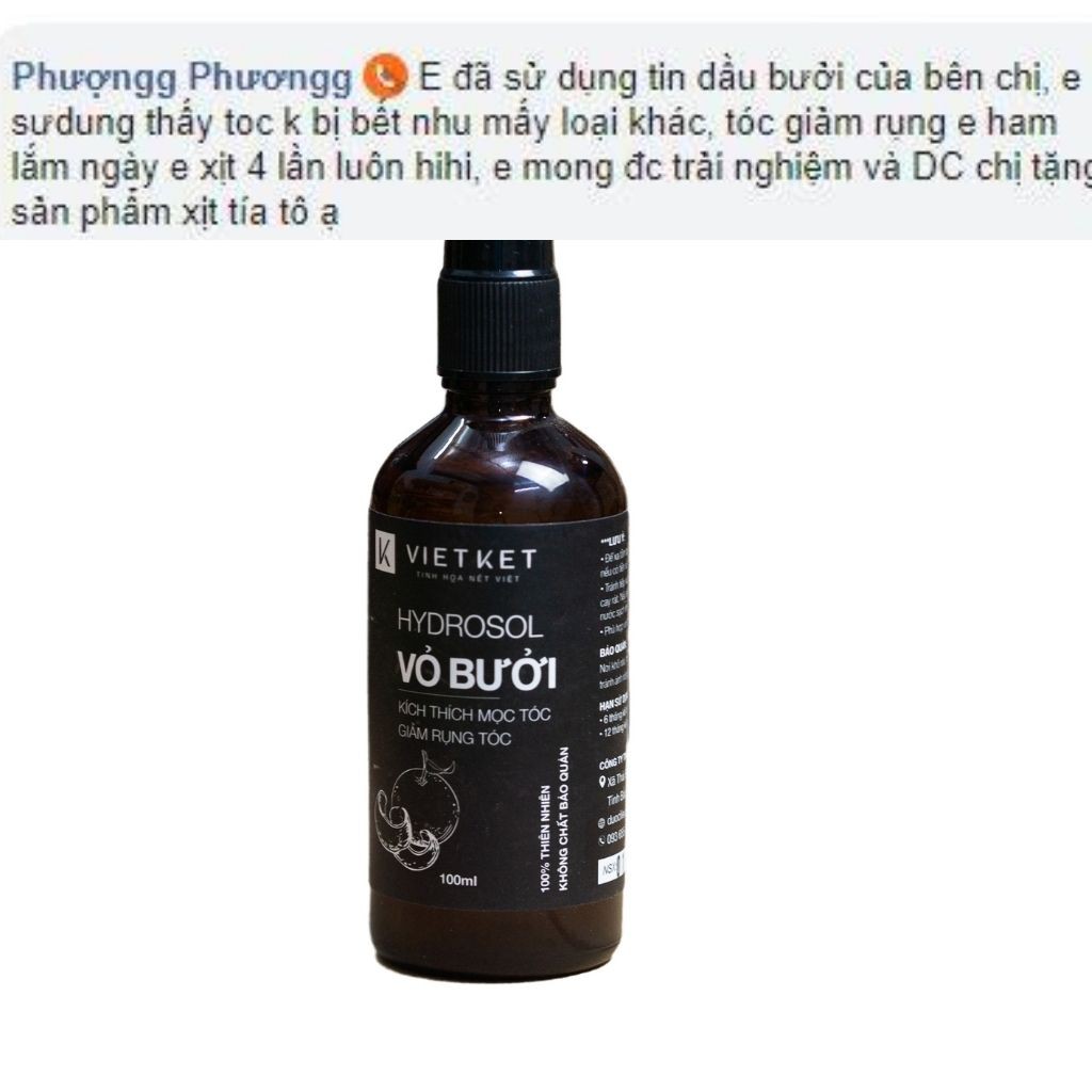 Xịt mọc tóc Vietket, xịt dưỡng tóc vỏ bưởi hydrosol giúp mọc tóc, ngừa rụng tóc