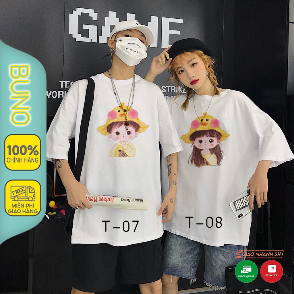 Tổng Hợp Những Mẫu Áo Đôi In Hình Cute, Áo Thun Tay Lỡ In hình Chibi Oversize Streetwear A001