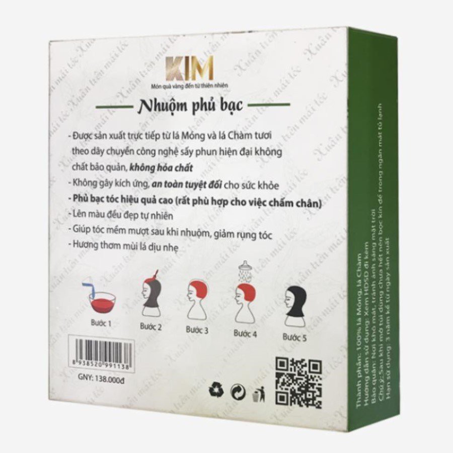 (KM cực HOT) Nhuộm tóc phủ bạc KIM 50g 100% tự nhiên từ bột lá Móng và lá Chàm (Tùy chọn nhuôm mầu NÂU hoặc ĐEN)