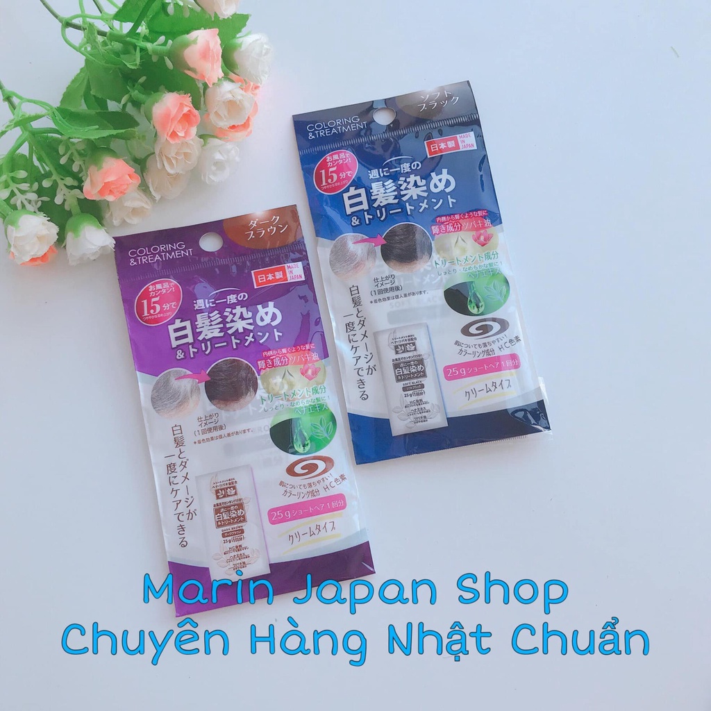 Thuốc nhuộm tóc phủ bạc thành màu nâu và nâu đen trong 15 phút Coloring &amp; Treatment Nhật Bản