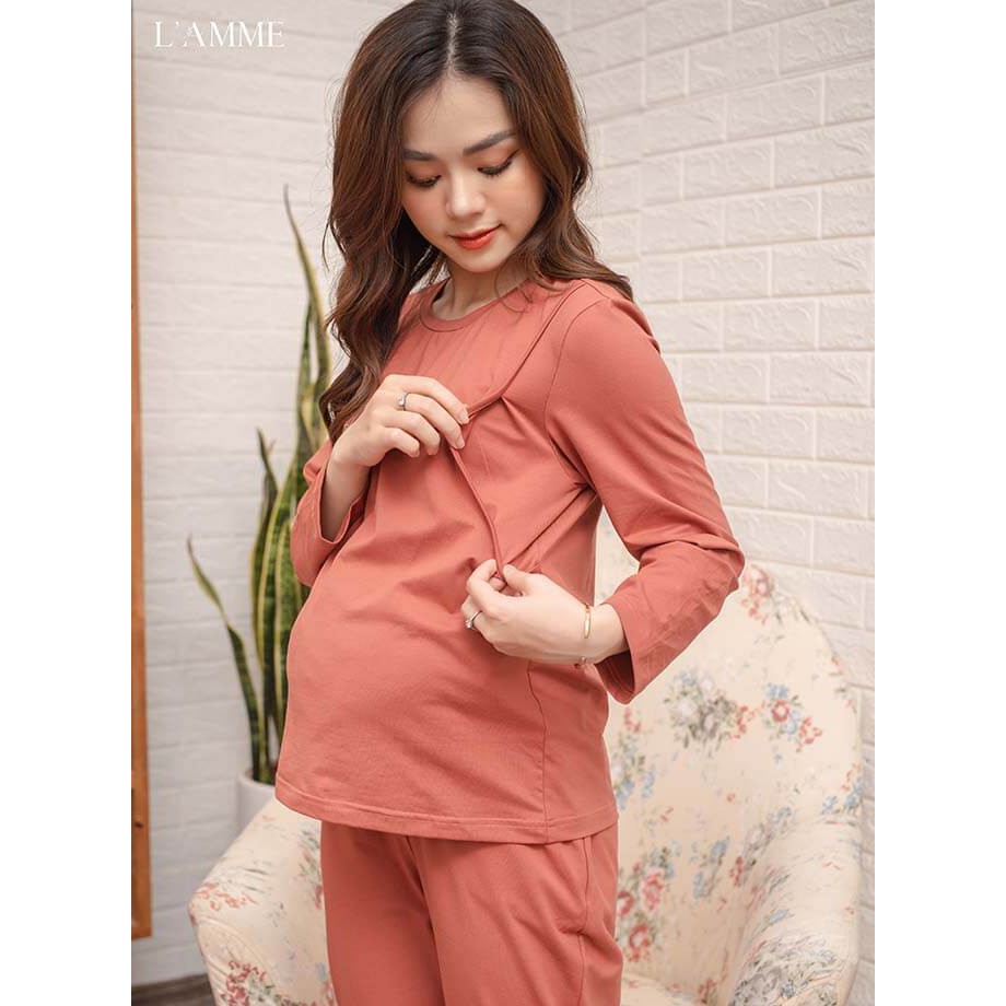 Đồ bộ bầu sau sinh (B01) thiết kế cho bé ti 100% cotton thoáng mát by LAMME