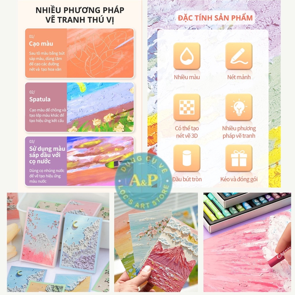 [Lộc's Art Store] Bộ Bút Sáp Dầu Oil Pastel Cao Cấp DELI Phong Cách MORANDI (Bộ 12/24/36 màu)