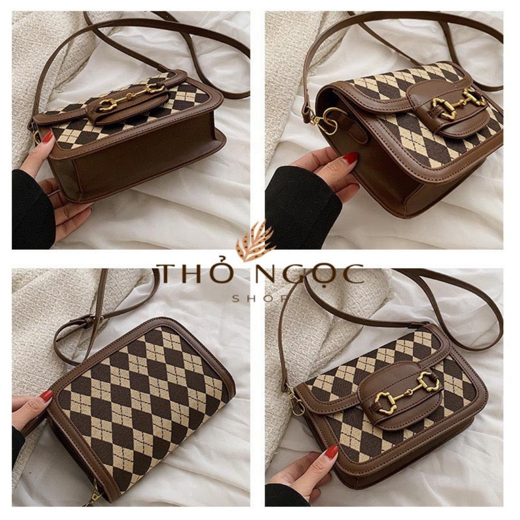 Túi Đeo Chéo Nữ Đẹp Họa Tiết Caro THONGOCSHOP Phong Cách Trẻ Trung Cute Size 19