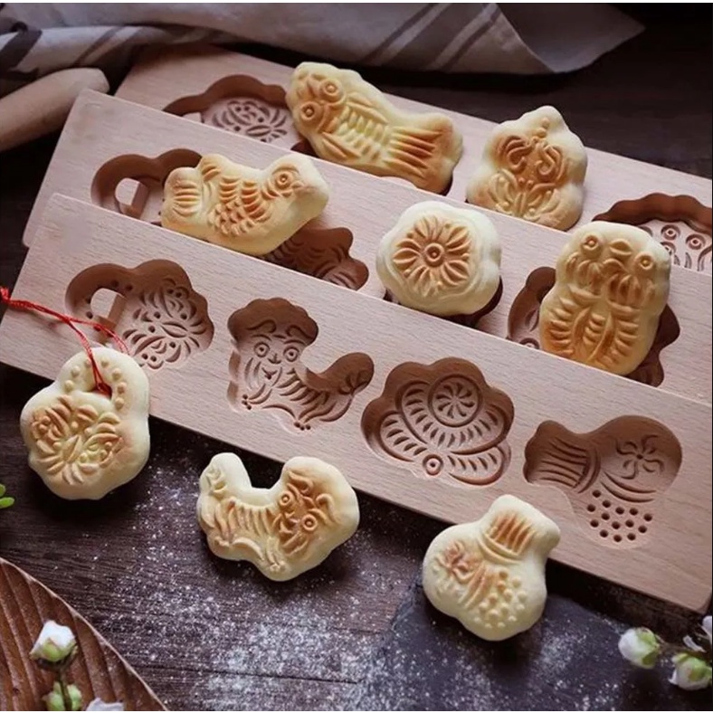 Khuôn bánh trung thu, bánh phục linh bằng gỗ nhiều hình