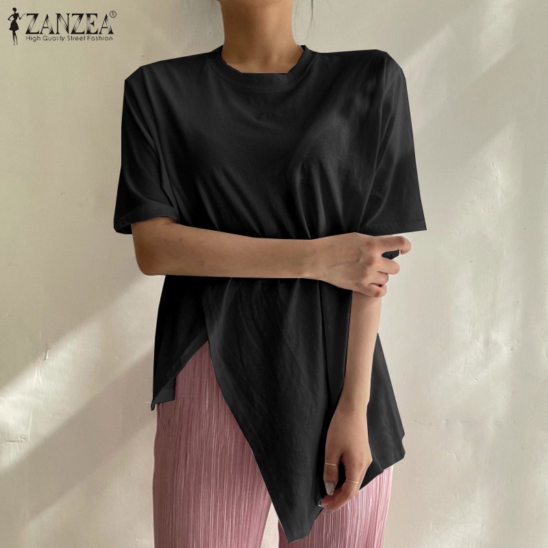 Áo thun ZANZEA tay ngắn xẻ tà thời trang dành cho nữ