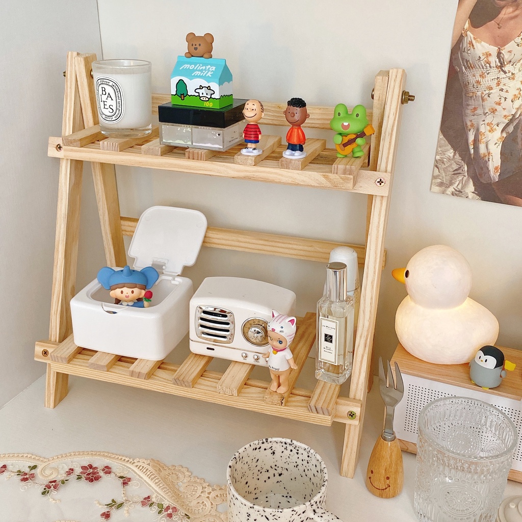Kệ đỡ 2 tầng bằng gỗ gấp gọn để bàn
