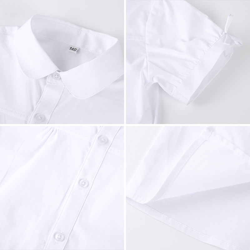 Áo Sơ Mi Trắng Tay Ngắn Phối Ren Thắt Nơ Phong Cách Phương Tây Dành Cho Nữ Sinh Tiểu Học