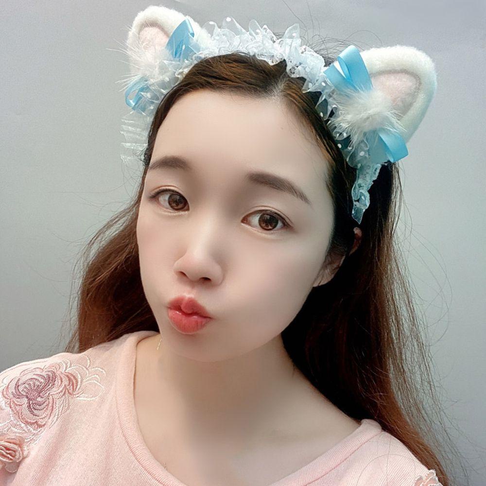 Băng Đô Tai Mèo Phối Ren Phong Cách Lolita Nhiều Màu Sắc Phong Cách Hàn Quốc Dành Cho Nữ