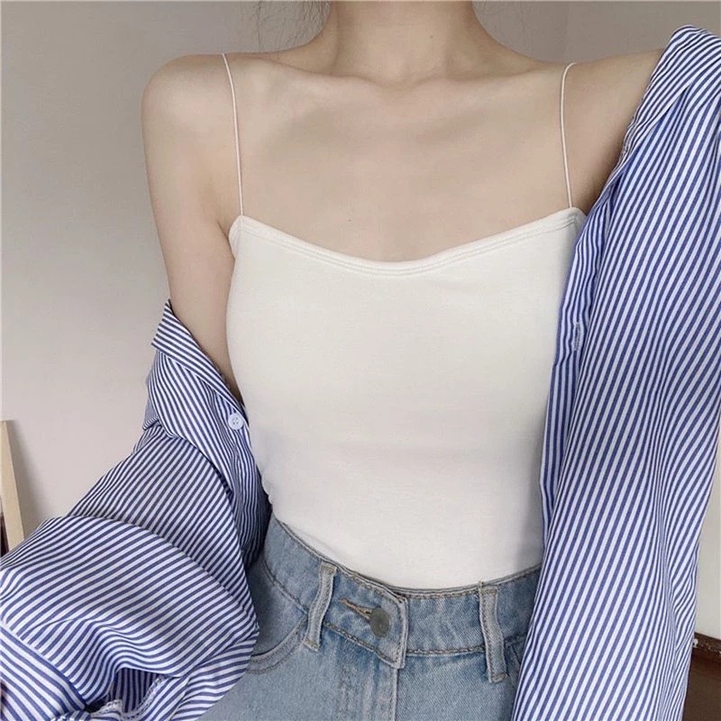 Áo hai dây mỏng có đệm ngực thoáng khí thoải mái thời trang mùa hè cho nữ