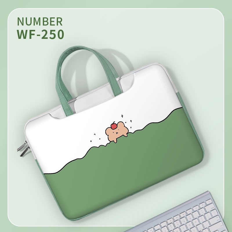 Túi đựng máy tính xách tay phong cách dễ thương Tay cầm màu xanh lá cây Túi chống sốc 13-17 inch Túi đựng Túi xách Balo máy tính xách tay