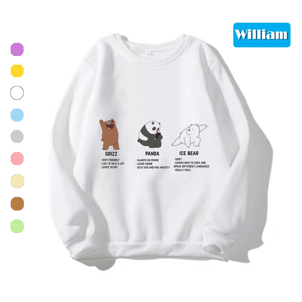 Áo sweater nam nữ in hình 3 chú Gấu, chất nỉ dày dặn, hợp làm áo cặp William - DS138