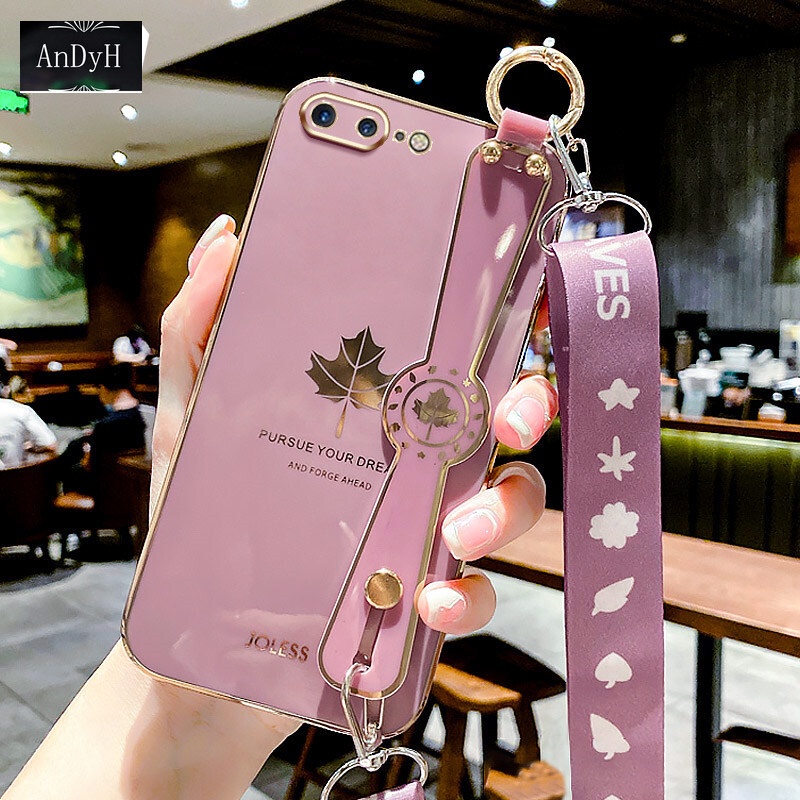Ốp Điện Thoại Hình Lá Phong Có Dây Đeo Cho iPhone 7Plus 8Plus 6 6S Plus SE2 7 8