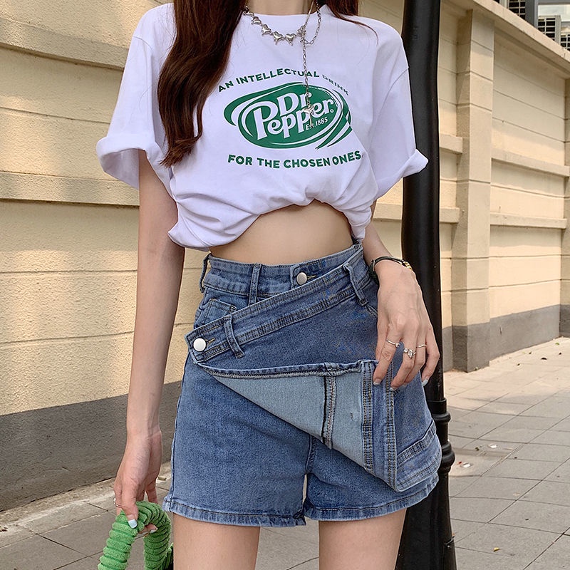 Quần Short Denim Lưng Cao Thiết Kế Không Đồng Đều Phong Cách Mùa Hè Mới Cho Nữ