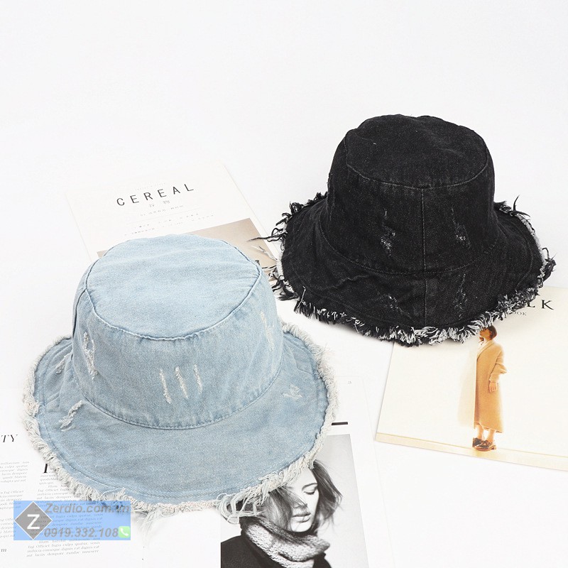 Mũ bucket jean nam nữ cào, rách đẹp phong cách vintage 2021