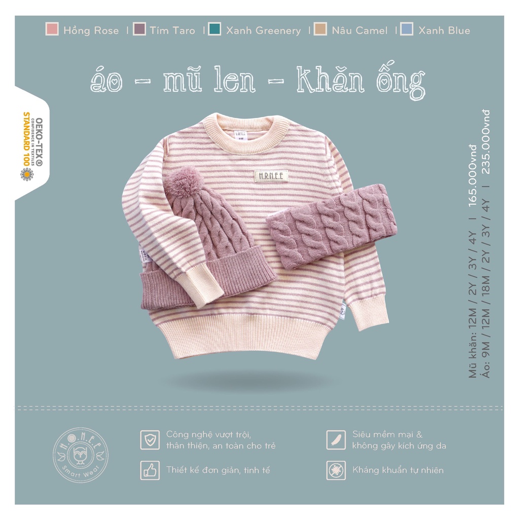 [CHÍNH HÃNG] Set mũ len khăn ống thu đông trẻ em Hrnee