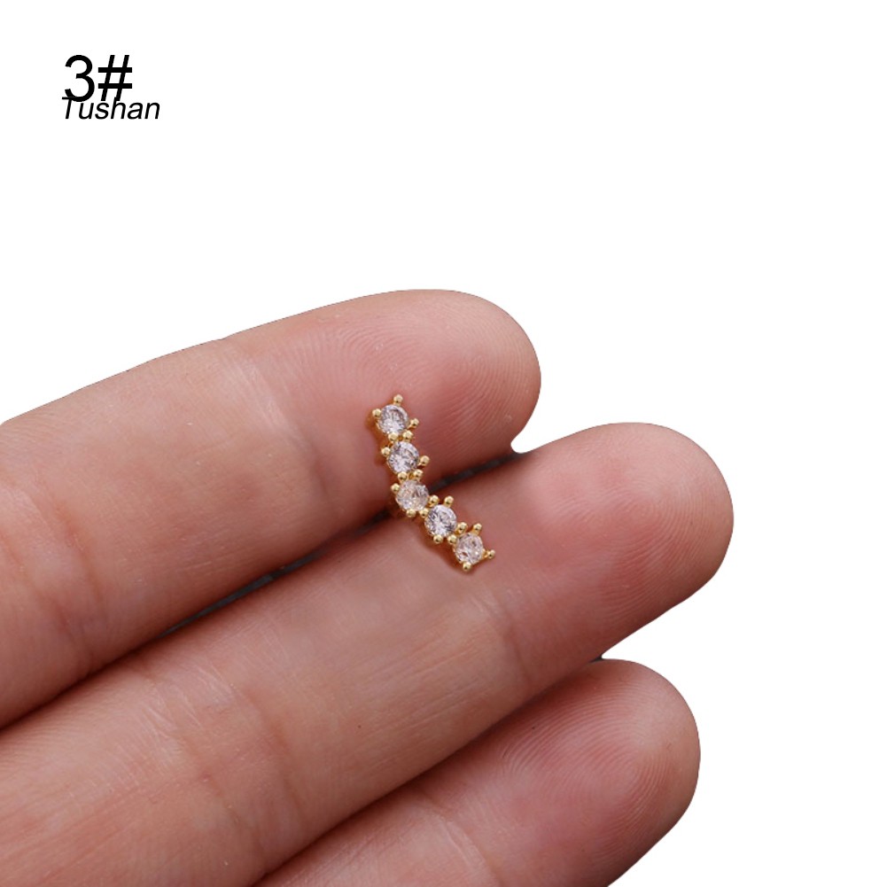 TUSH_1Pc Lady Cubic Zirconia Inlaid Star Moon Ear Stud Earring Piercing Helix Jewelry