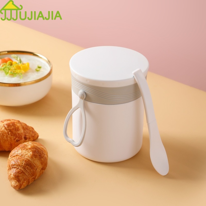 Cốc đựng súp sữa đồ ăn sáng JUJIAJIA có nắp đậy và muỗng 450ml tiện lợi