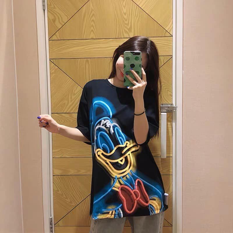 Áo thun Unisex phông trơn nam nữ tay lỡ oversize form rộng hình vịt Donal Disney