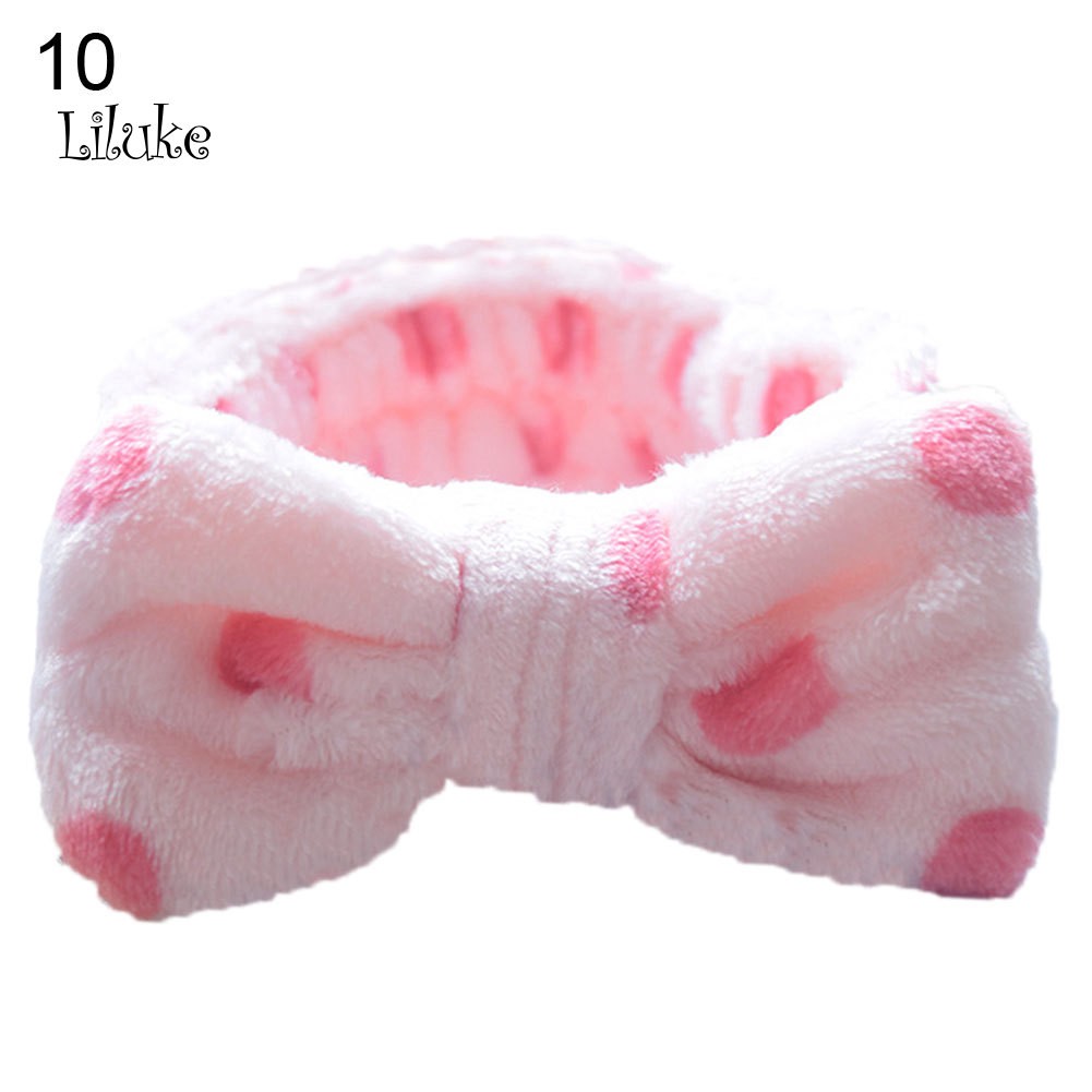 Women Bowknot Soft Fleece Elastic Makeup Cosmetic Hair Band Headband