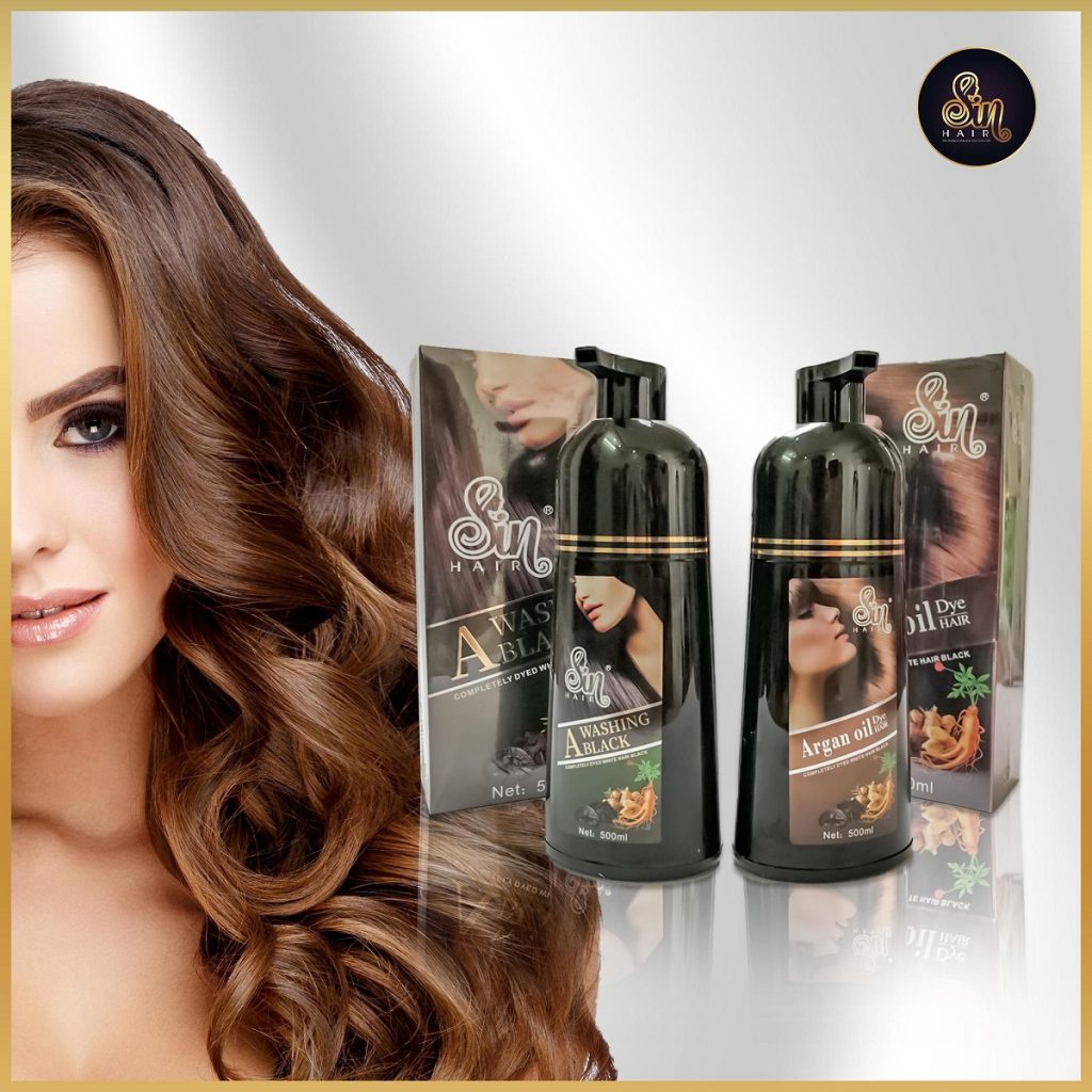 Dầu gội nhuộm tóc đen nâu Sin Hair - dầu gội phủ bạc nhân sâm màu tự nhiên 500ml  số 1 Nhật Bản