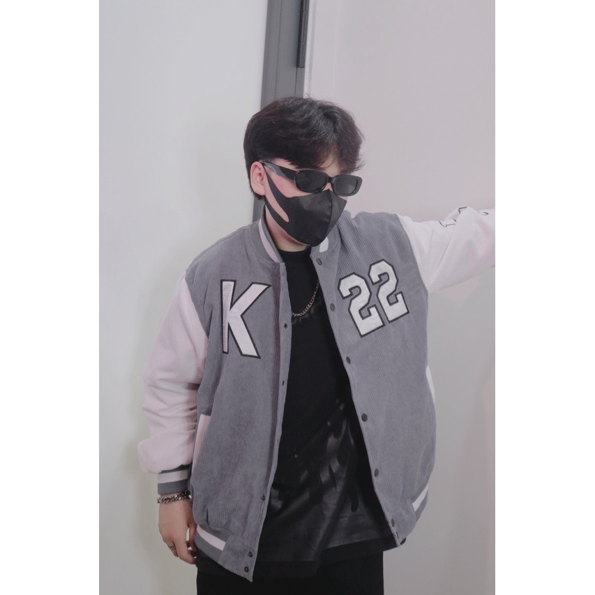 Áo Khoác Nam Nữ Nhung Tăm Jacket Varsity Graffiti King Brand V2 Màu Xám-02