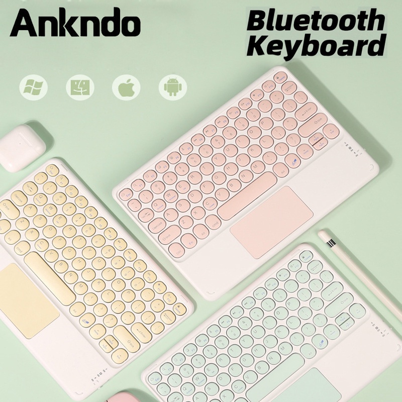 Bàn phím Ankndo Bluetooth ko dây mini màu cầu vồng có thể sạc lại cho tablet táo Android iOS Windows