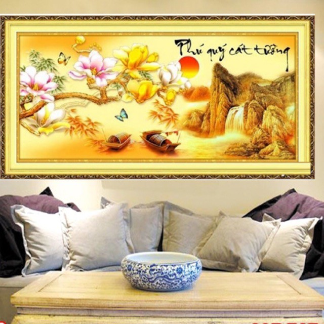 [ SALE] Tranh thêu phú quí cát tường 222950 kt 78x40cm ( Tranh thêu chữ thập)