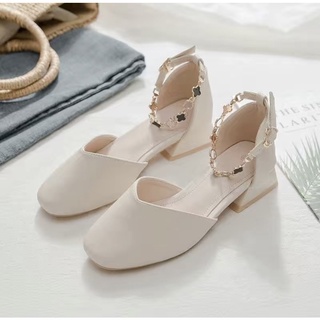 Giày sandal quai xích nữ mũi vuông đế vừa