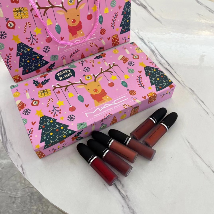 MAC Matte Lip Glaze Lipstick Sample Christmas Edition 6-Piece Set Moisturizing Color Box 1.8ml*6 Son Môi Dưỡng Ẩm Thương Hiệu