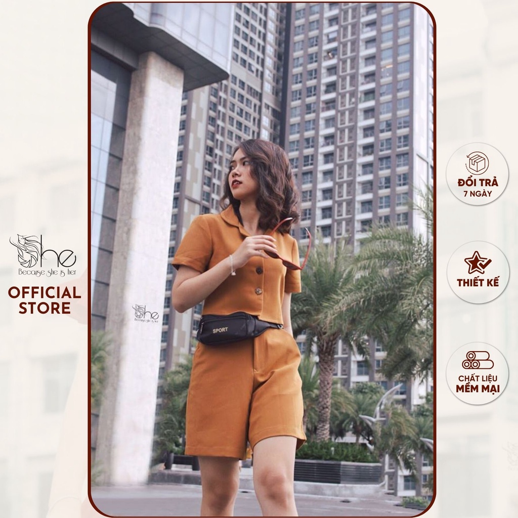 Set áo quần đi chơi cá tính She, set áo ngắn quần phong cách thời trang nữ SAQ99