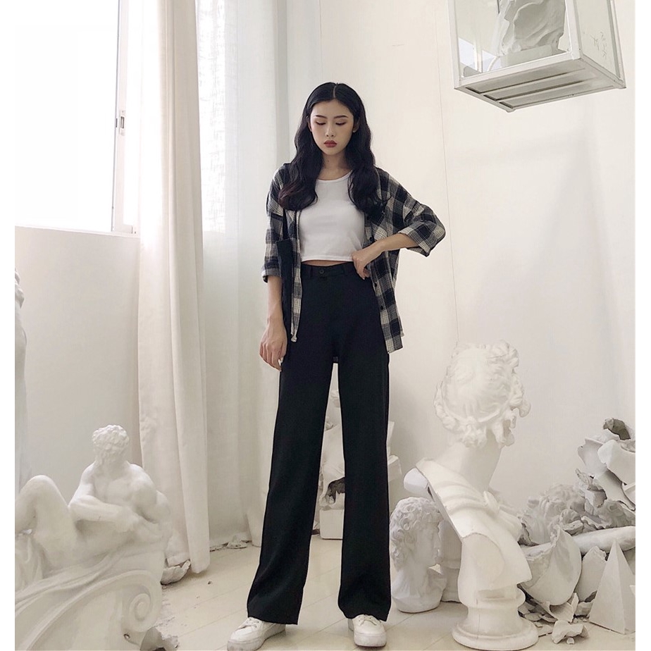 Quần dài SUXI lưng cao ống rộng cá tính cho nữ