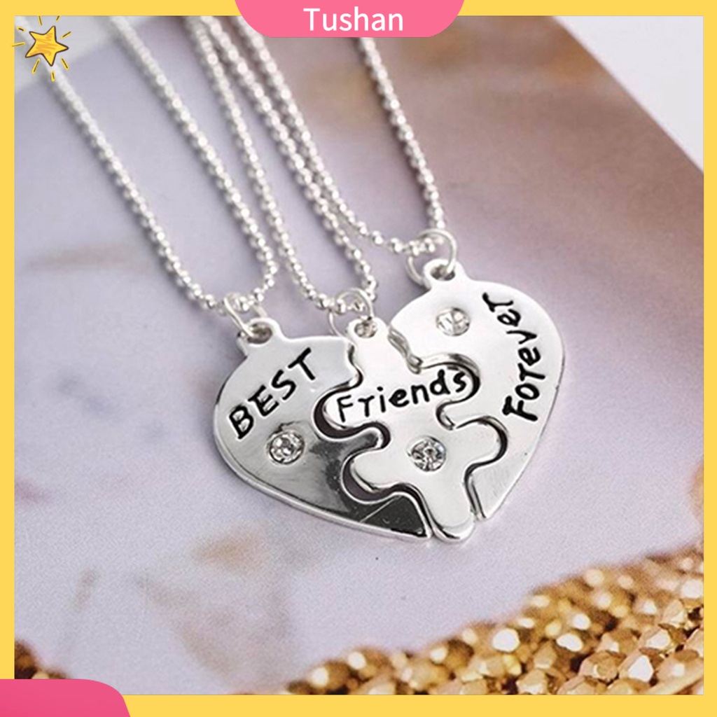 TUSH_3Pcs Women's Best Friends Forever Split Heart Friendship Necklace Set Jewelry