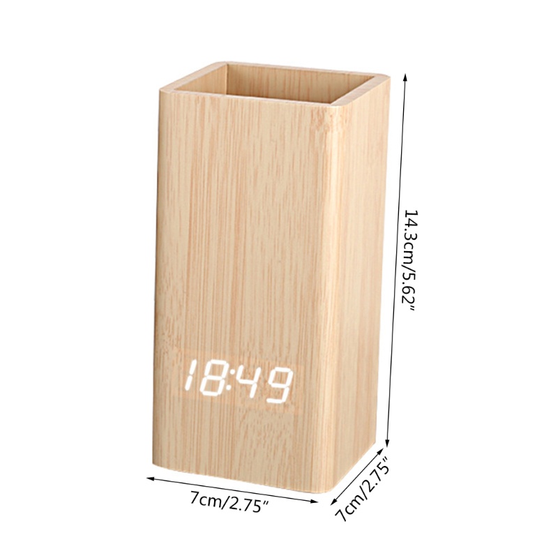 Đồng hồ báo thức thiết kế kiểu hộp đựng bút sạc usb có đèn led để bàn làm việc điều khiển bằng giọng nói