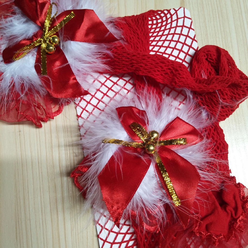 Đôi tất chân lưới đính nơ màu đỏ chủ đề Giáng sinh quyến rũ cho nữ