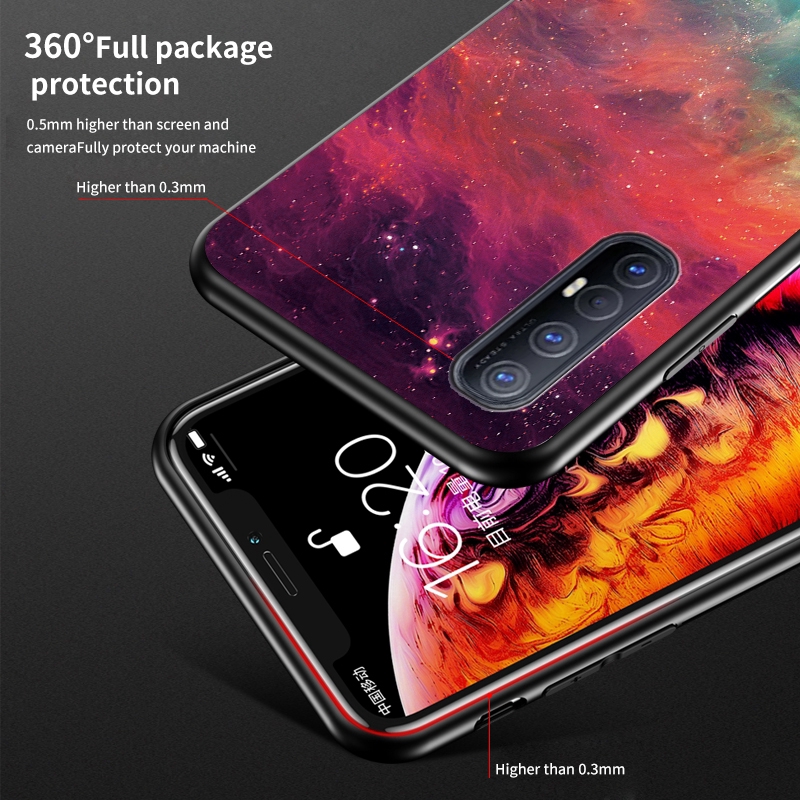 Starry Sky Phone Case OPPO Reno 3 Pro 4 Hard Tempered Glass Cover Shockproof