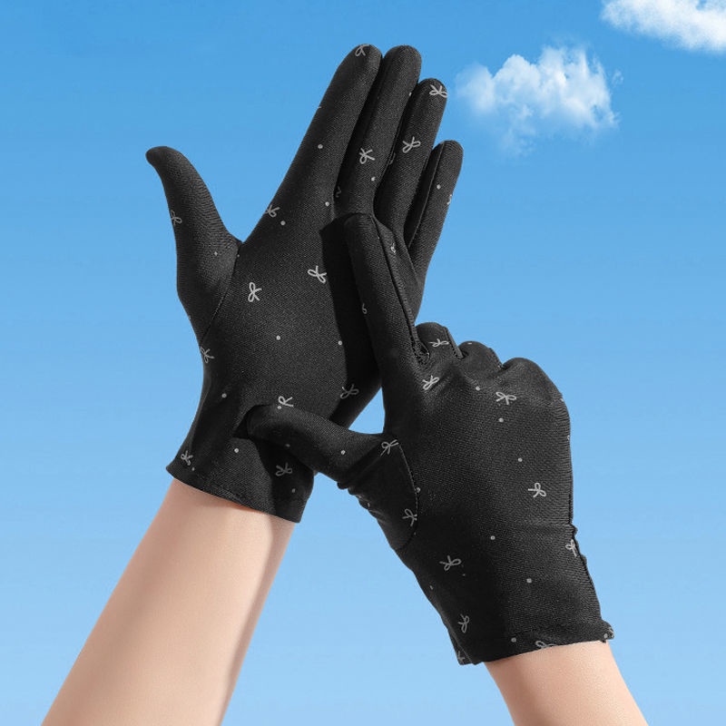 Găng Tay Chống Nắng Bằng Lụa Lạnh Co Giãn Thoáng Khí Tiện Dụng Cho Nữ