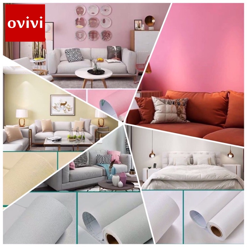 10m Giấy dán tường một màu  - 10m decal dán tường màu trơn có keo sẵn thời thượng